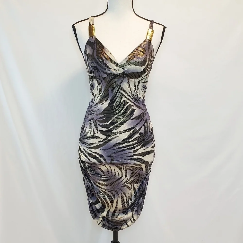 Joshua Vintage Y2K Silky Ruched Back & Sides Bodycon Sleeveless Dress - Picture 2 of 5